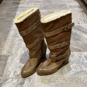 Gianni Bini brown leather boots with fur lining